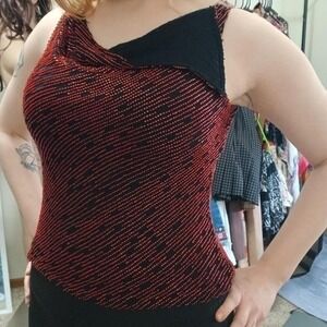 Vintage Y2K red and black beaded formal sleeveless top by J Kara New York, small